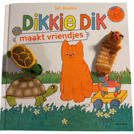 Boekje Dikkie Dik maakt vriendjes met vingerpopjes rode poes en schildpad