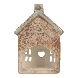 Houder waxinelicht Clayre & Eef beige-ijsblauw