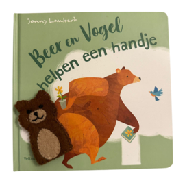 Boekje Beer en vogel helpen een handje met vingerpopje beer