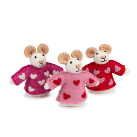 Vingerpopje vilt 3D muis Sweetheart roze