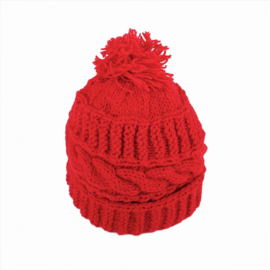 Muts effen met pompom rood