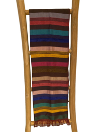 Sjaal katoen en linnen multicolor met cyclaam, oker en bruin
