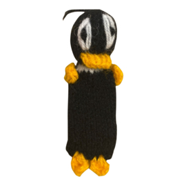 Vingerpopje gebreid pinguin zwart