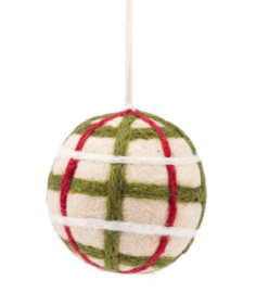 Kerstbal Sjaal met Verhaal ruitpatroon in crème, groen en rood