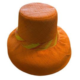 Zonnehoed met brede rand effen oranje-geel