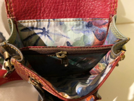 Heuptasje van restleer incl. afneembare crossbody schouderband cerise, rood, roze, lichtblauw en mint