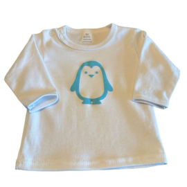 Baby T-shirt met velours opdruk pinguïn turquoise maat 62