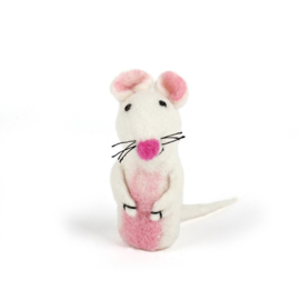 Vingerpopje vilt 3D muis wit