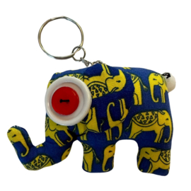 Sleutelhanger olifant olifantstof blauw-geel katoen