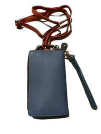 Tasje voor mobiel/portefeuille van restleer incl. afneembare crossbody schouderband olijfgroen-jeansblauw
