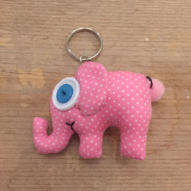 Sleutelhanger olifant roze katoen