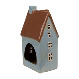 Houder waxinelicht Clayre & Eef ijsblauw huis L
