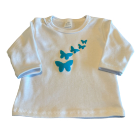 Baby T-shirt met velours opdruk vlinders turquoise maat 62
