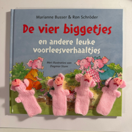 Boekje De vier biggetjes met 4 vingerpopjes biggetje