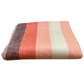 Plaid brede streep aubergine-roze-wit