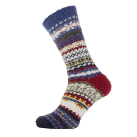 Sokken maat 40-45 Woolmix blauw-rood
