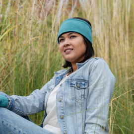 Hoofdband Sjaal met Verhaal gebreid wol fuchsia