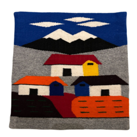 Kussen traditioneel Ecuador blauw 3 mannen