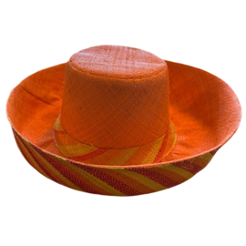 Zonnehoed met brede rand effen oranje-geel