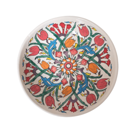 Schaal L rood-oranje-turquoise met tulpen