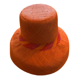 Zonnehoed met brede rand effen oranje-rood