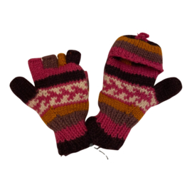 Handschoenen met top roze-oranje-wit-aubergine