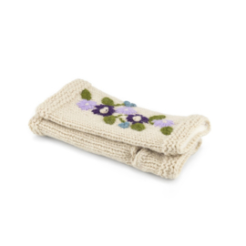 Beanie Sjaal met Verhaal Flowers beige met blauwe bloemen