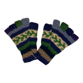 Handschoenen vingertop vrij blauw-groen-wit
