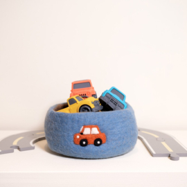 Mandje vilt S auto blauw-bruin