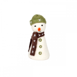 Eiwarmer/decoratie Sjaal met Verhaal sneeuwpop olijfgroen