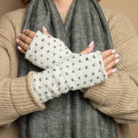 Handwarmers Sjaal met Verhaal Lovely lichtgrijs met zwarte "hartjes"