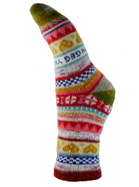 Sokken maat 36-40 Woolmix muticolor groen-bordeaux