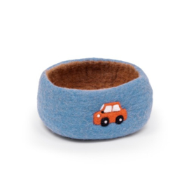 Mandje vilt S auto blauw-bruin