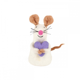 Eiwarmer/decoratie muis met hartje lila