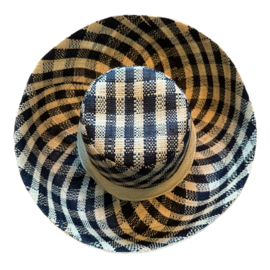 Zonnehoed met brede rand geruit zwart