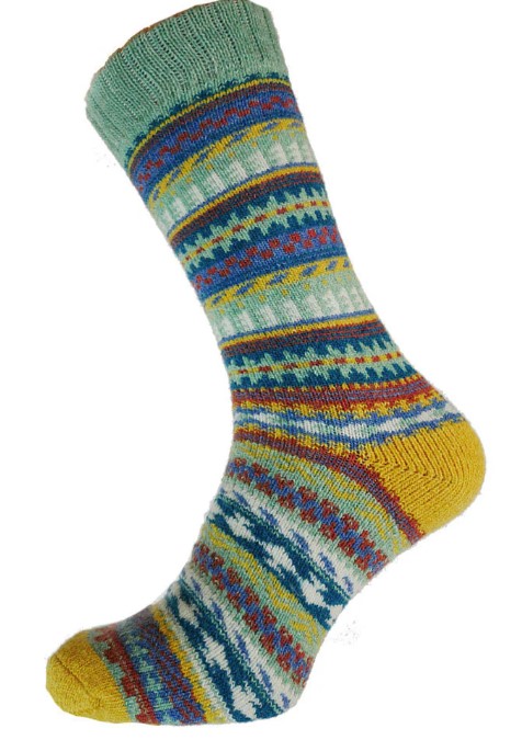Sokken maat 40-45 Woolmix Nordic geel-blauw-groen