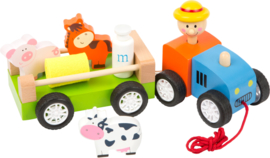 Boer met tractor aan trekkoord van Small Foot houten speelgoed