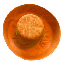 Zonnehoed met brede rand effen oranje-geel