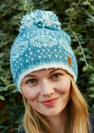 Muts Pachamama met pompom ijskristallen jeansblauw-mint