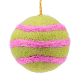 Kerstbal Sjaal met Verhaal streep groen-roze
