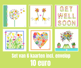 Kaarten set van 6 aquarel van Linda