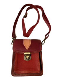 Heuptasje van restleer incl. afneembare crossbody schouderband cerise, rood, roze, lichtblauw en mint