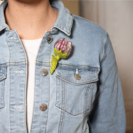 Broche tulp vilt zachtpaars