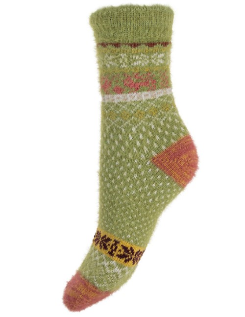 Sokken maat 36-40 Woolmix patroon roest-lindegroen