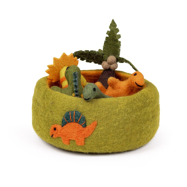 Mandje vilt S dino mosgroen-oranje