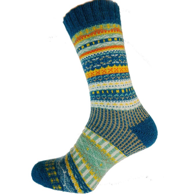 Sokken maat 40-45 Woolmix Nordic blauwgroen-groen-geel