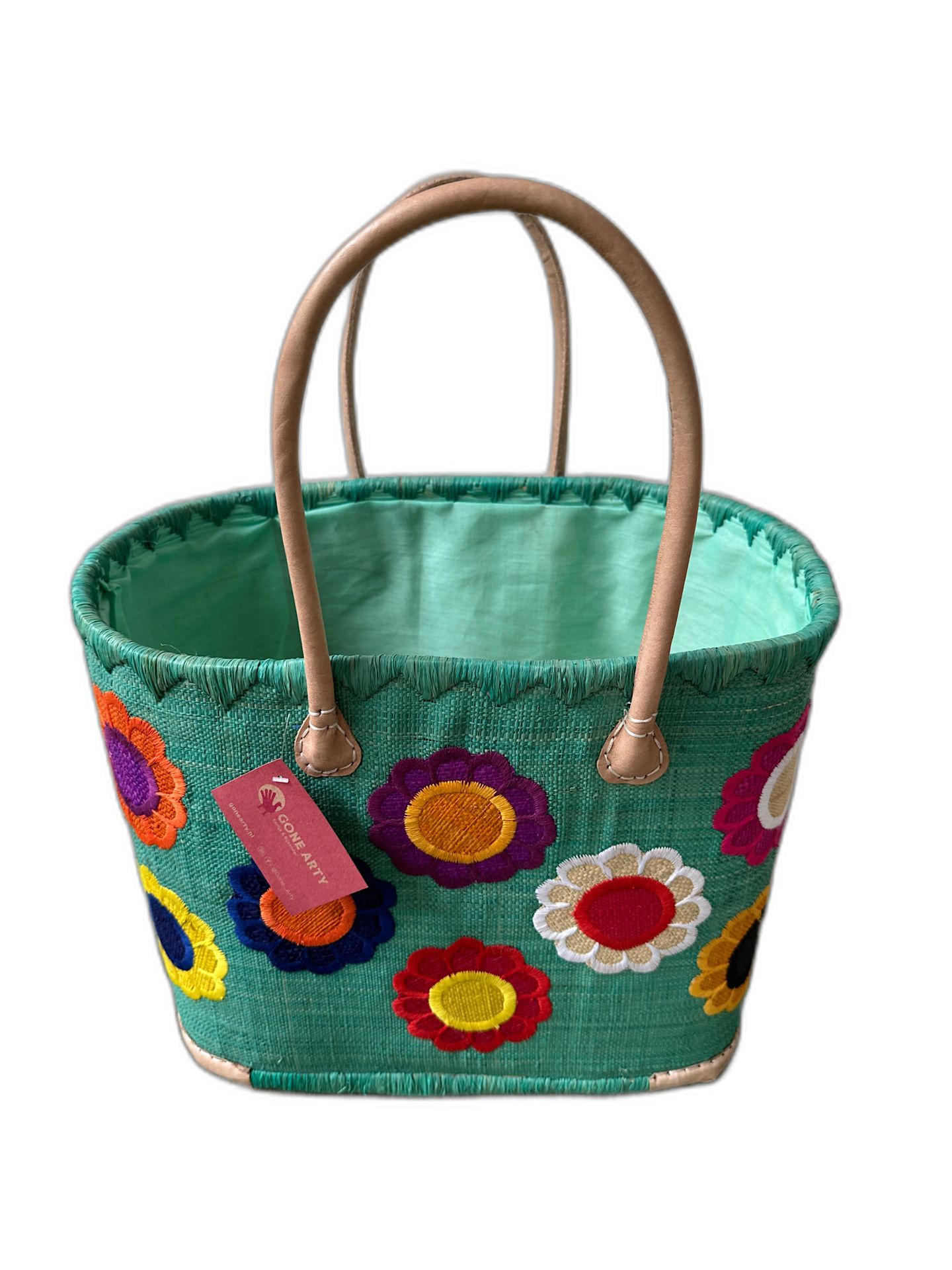 Mand mintgroen met bloemen L
