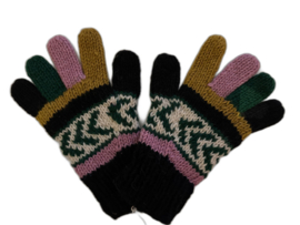Handschoenen zwart-roze-donkergroen