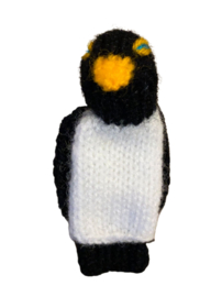 Vingerpopje gebreid pinguin zwart-wit