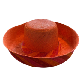 Zonnehoed met brede rand effen oranje-rood